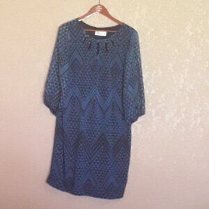 Danny & Nicole 3/4 sleeve dress 16 Blue with Black geometric print
